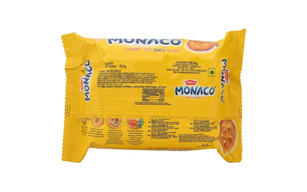 Parle Monaco Classic Regular Biscuits   Pack  75.4 grams